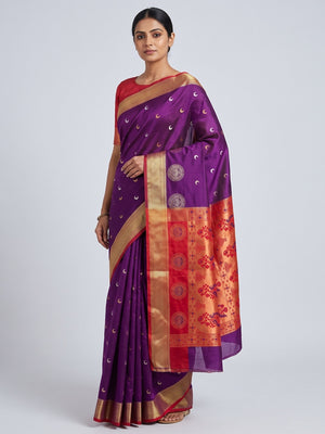 Purple Zari Weaving Cotton Silk Jacquard Saree - Image 1
