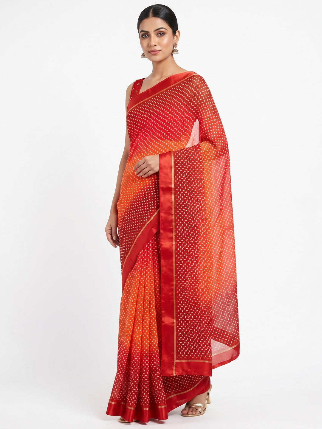 Designer Bandhani Saree in Red Crafted from Soft Moss Georgette - Image 1