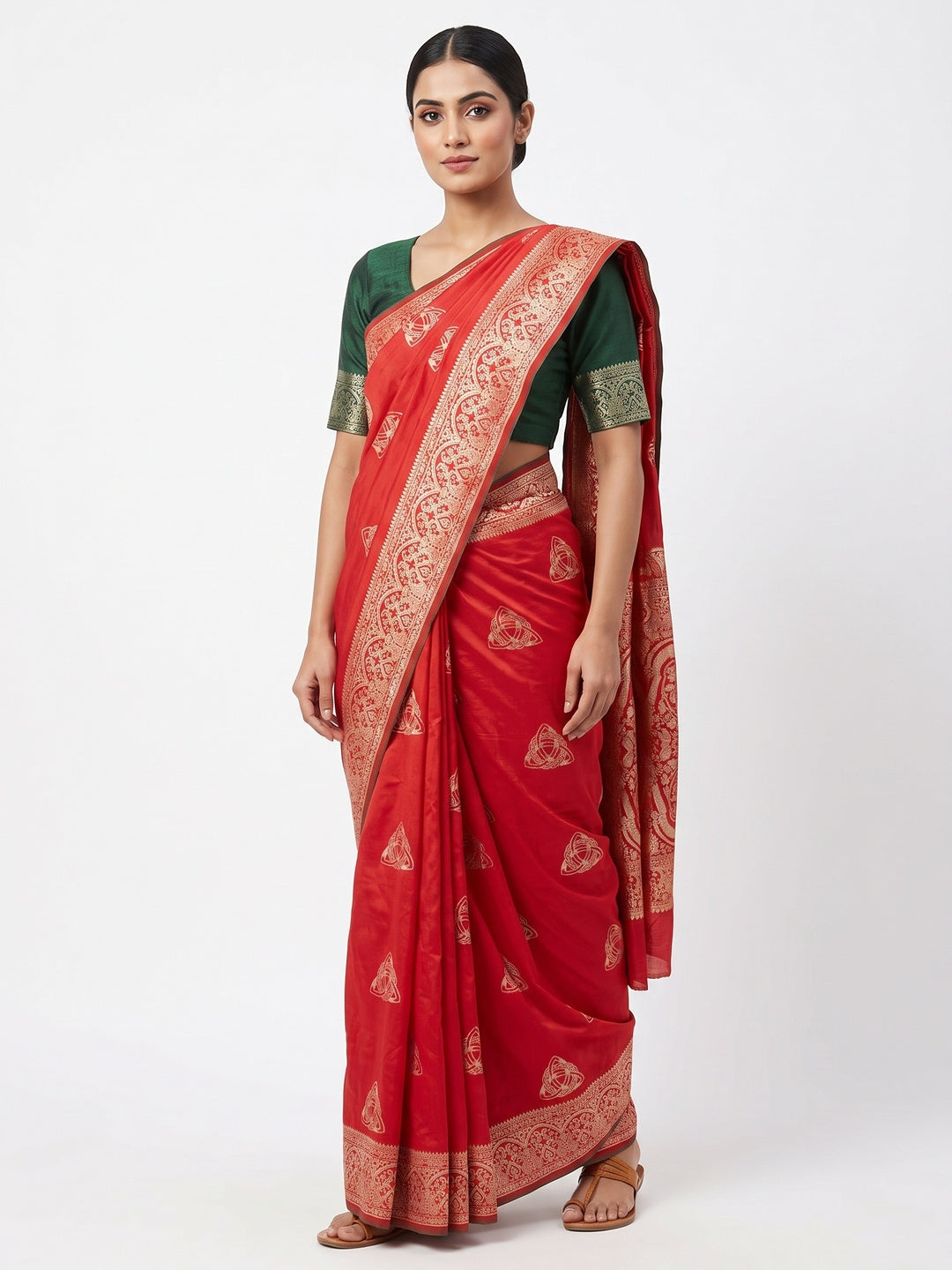 Red Festive Wear Muslin Soft Saree Enriched with Intricate Meenakari Zari Designs - Image 1