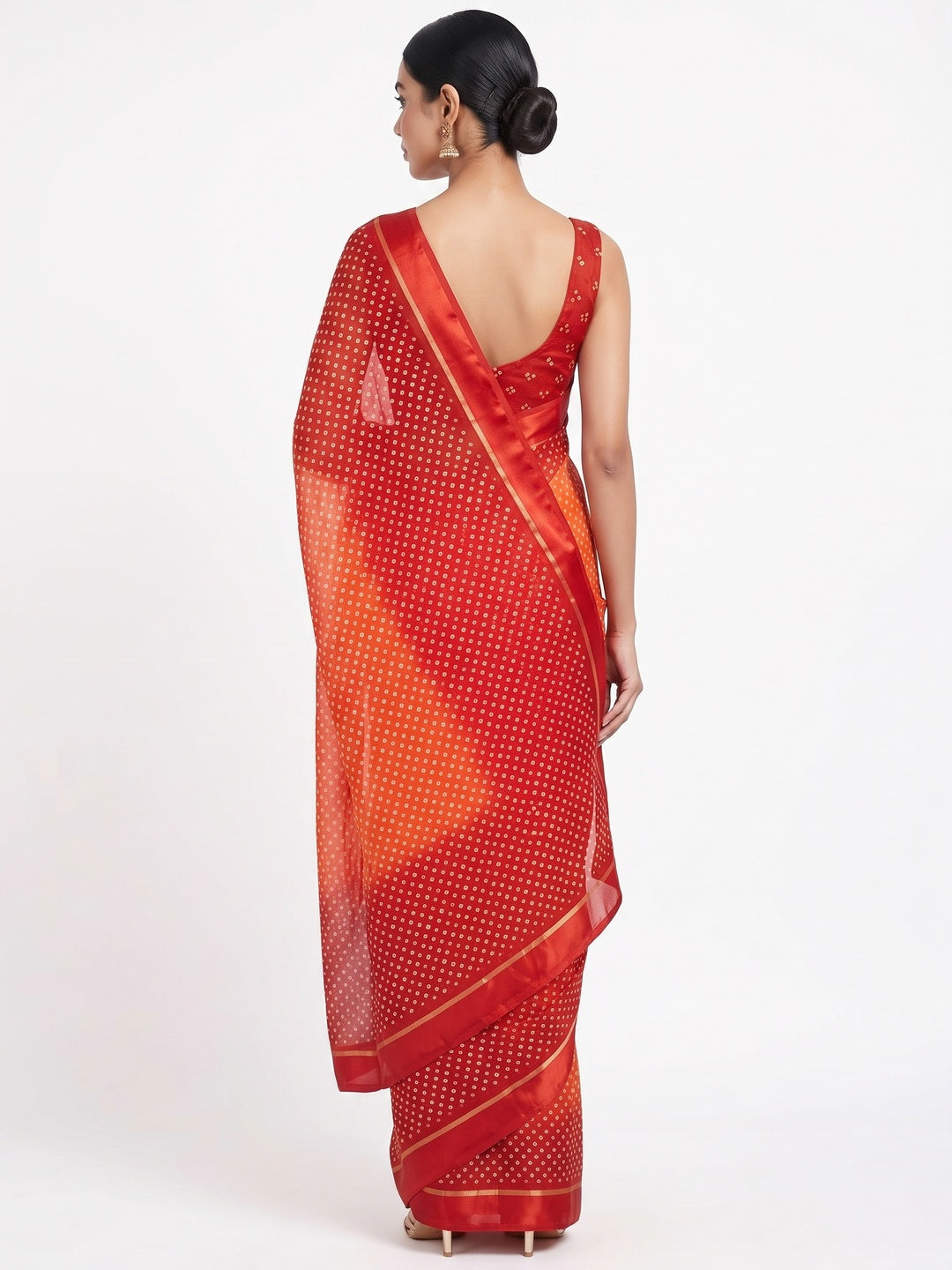 Designer Bandhani Saree in Red Crafted from Soft Moss Georgette - Image 2