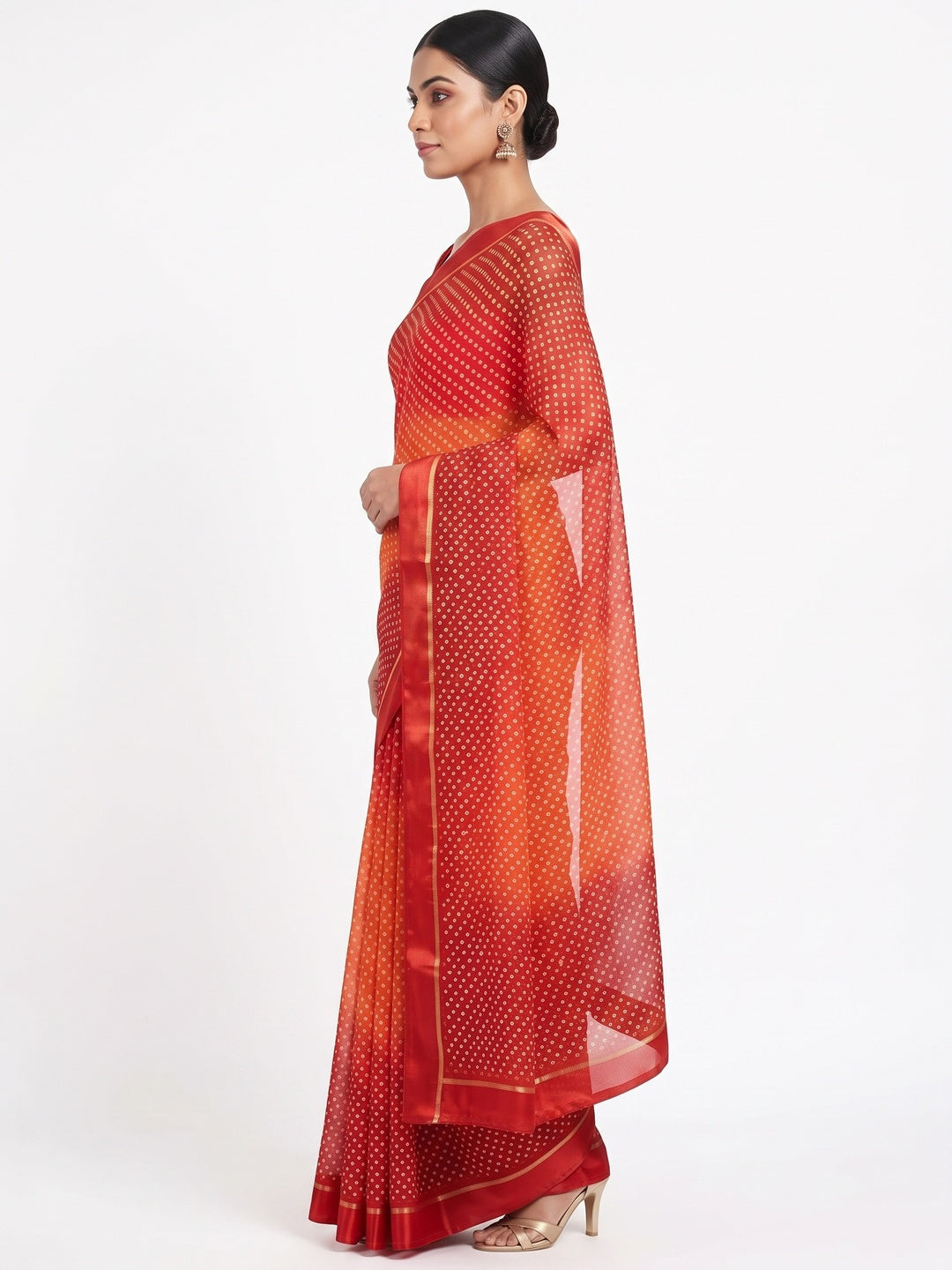 Designer Bandhani Saree in Red Crafted from Soft Moss Georgette - Image 3