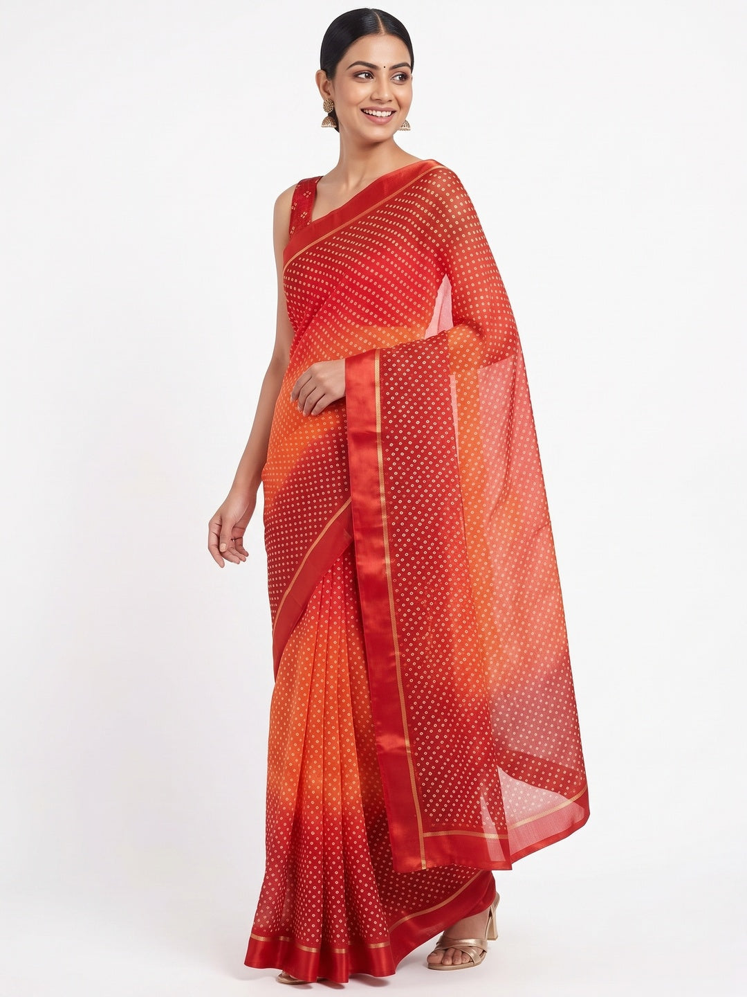 Designer Bandhani Saree in Red Crafted from Soft Moss Georgette - Image 4