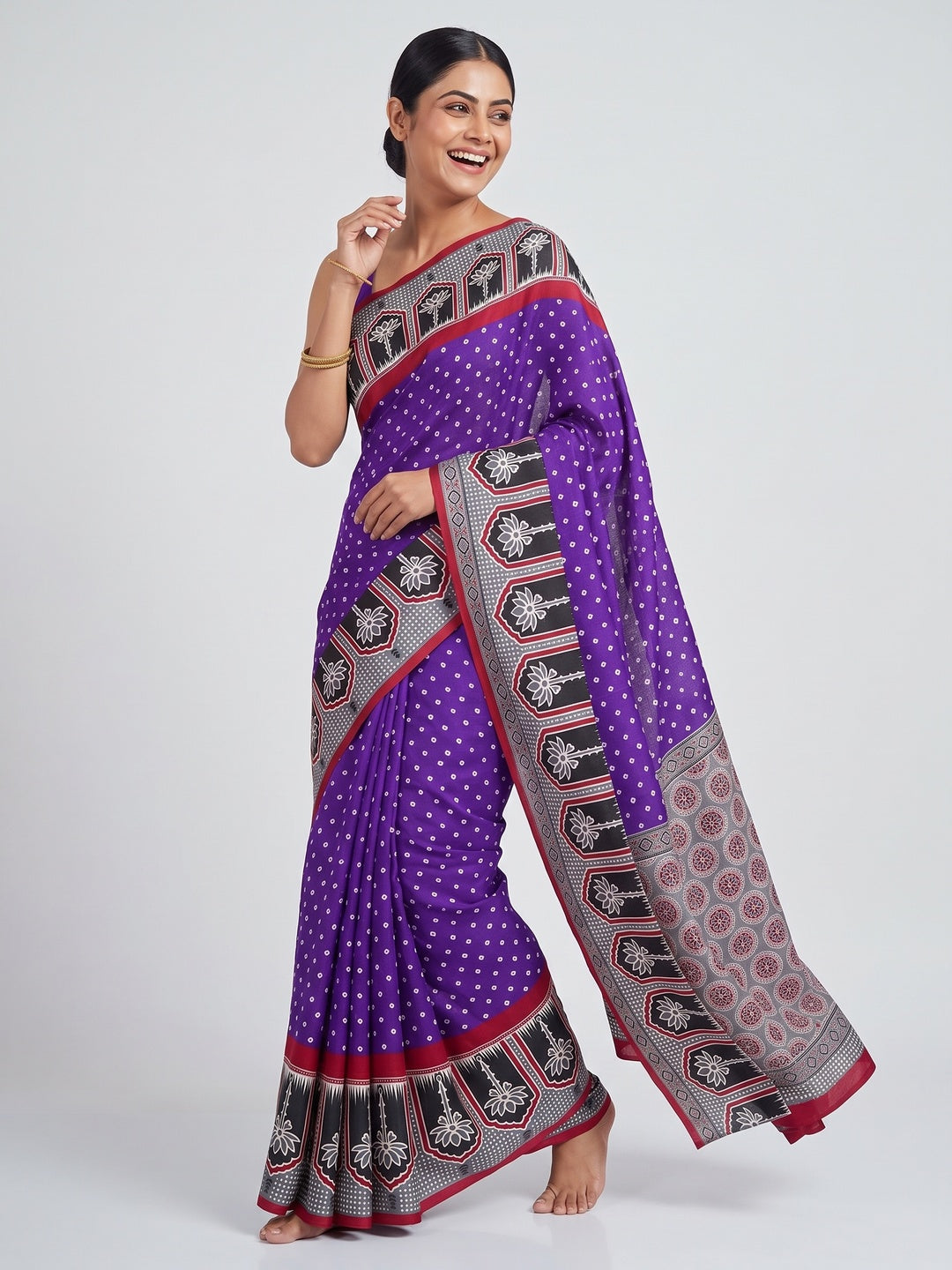Classic Violet Crepe Silk Saree Enhanced with Bandhani Work for Timeless Appeal - Image 5