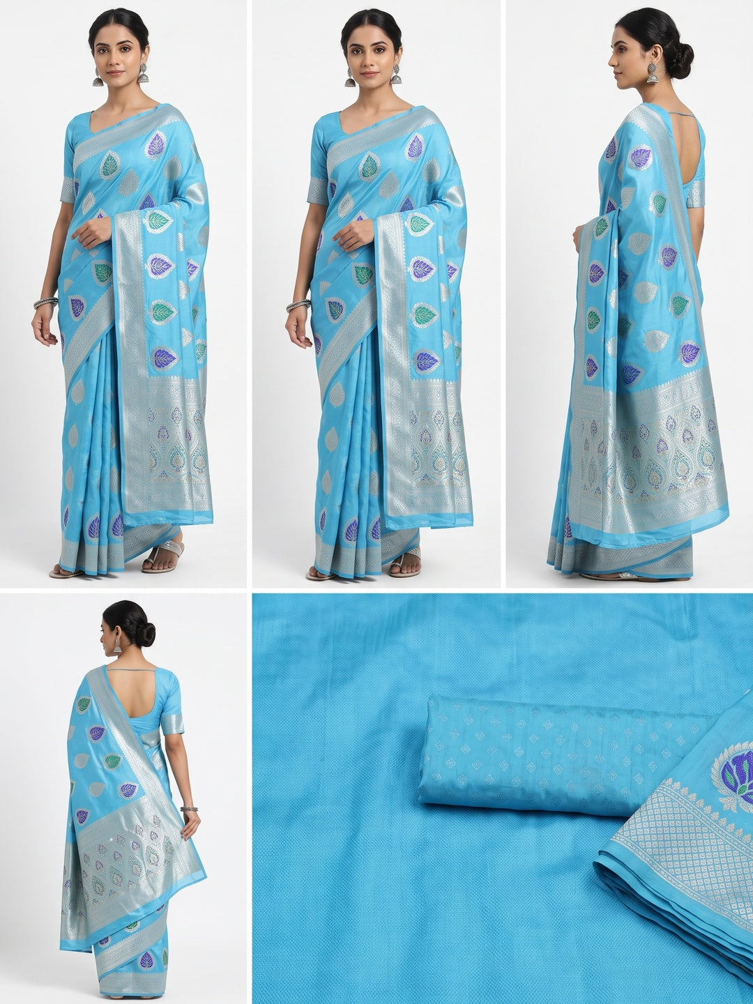 Blue Soft Dola Silk Saree Adorned with Intricate Meenakari-Style Weaving - Image 1