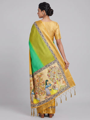 Mustard Bandhani Digital Printed Silk Blend Weaving Saree With Artistic Madhubani Pallu With Tassel - Image 2