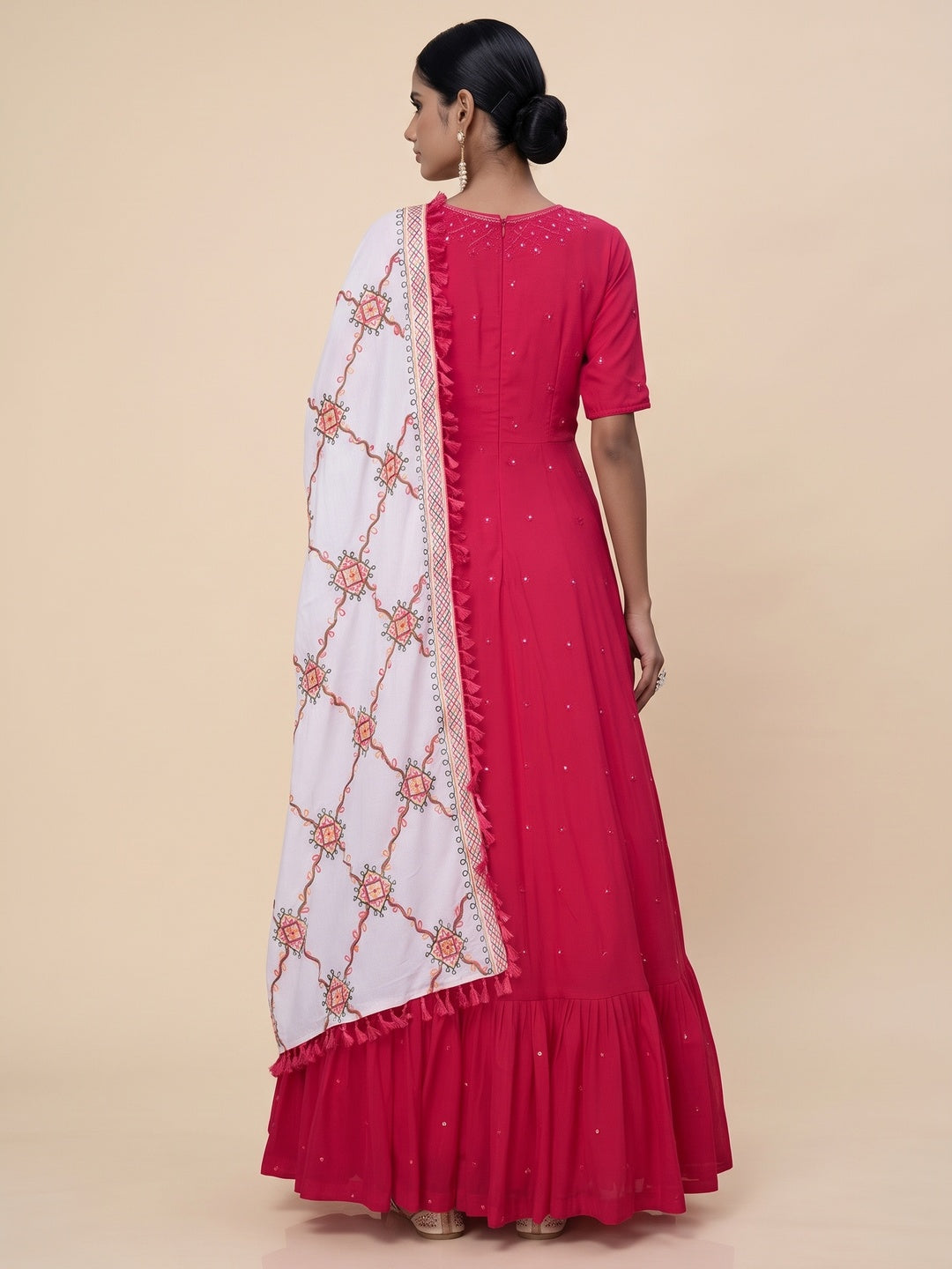 Alluring Rani Pink Colored Partywear Embroidered Georgette Anarkali Suit - Image 3