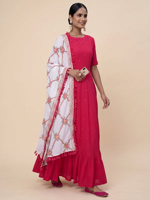 Alluring Rani Pink Colored Partywear Embroidered Georgette Anarkali Suit - Image 5