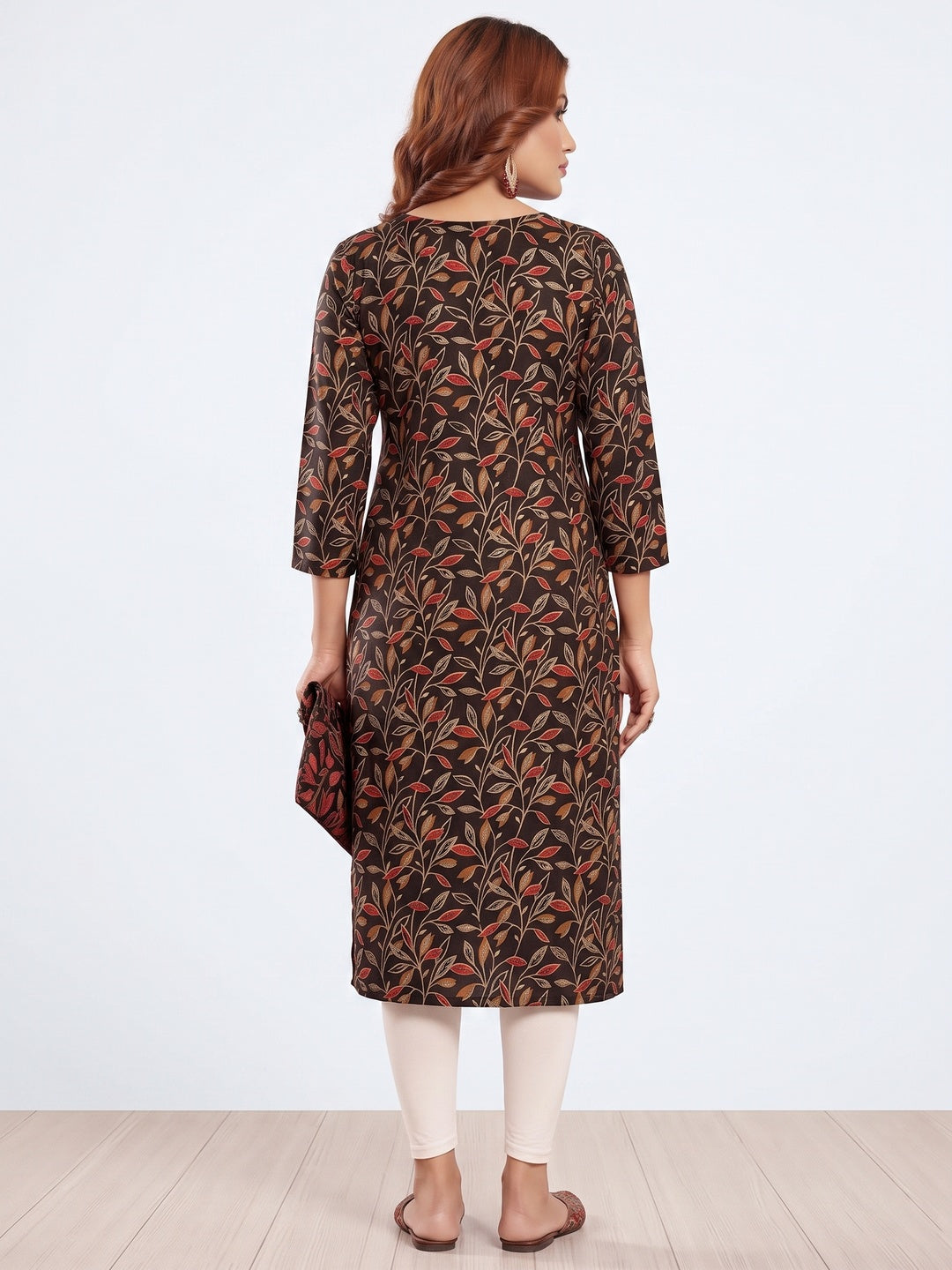 Black Floral Foil Printed Muslin Viscose Kurti - Image 2