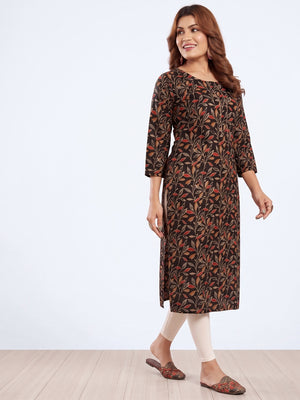 Black Floral Foil Printed Muslin Viscose Kurti - Image 4