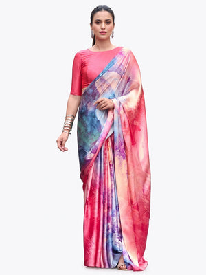 Gajri Pink Digital Printed Pure Satin Saree - Image 1