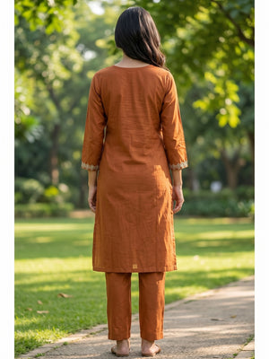 Elegant Rust Chanderi Silk Kurta Set with Delicate Embroidery - Image 6