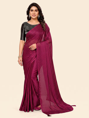 Pink Swarovski Work Satin Chiffon Saree With Tassels - Image 1