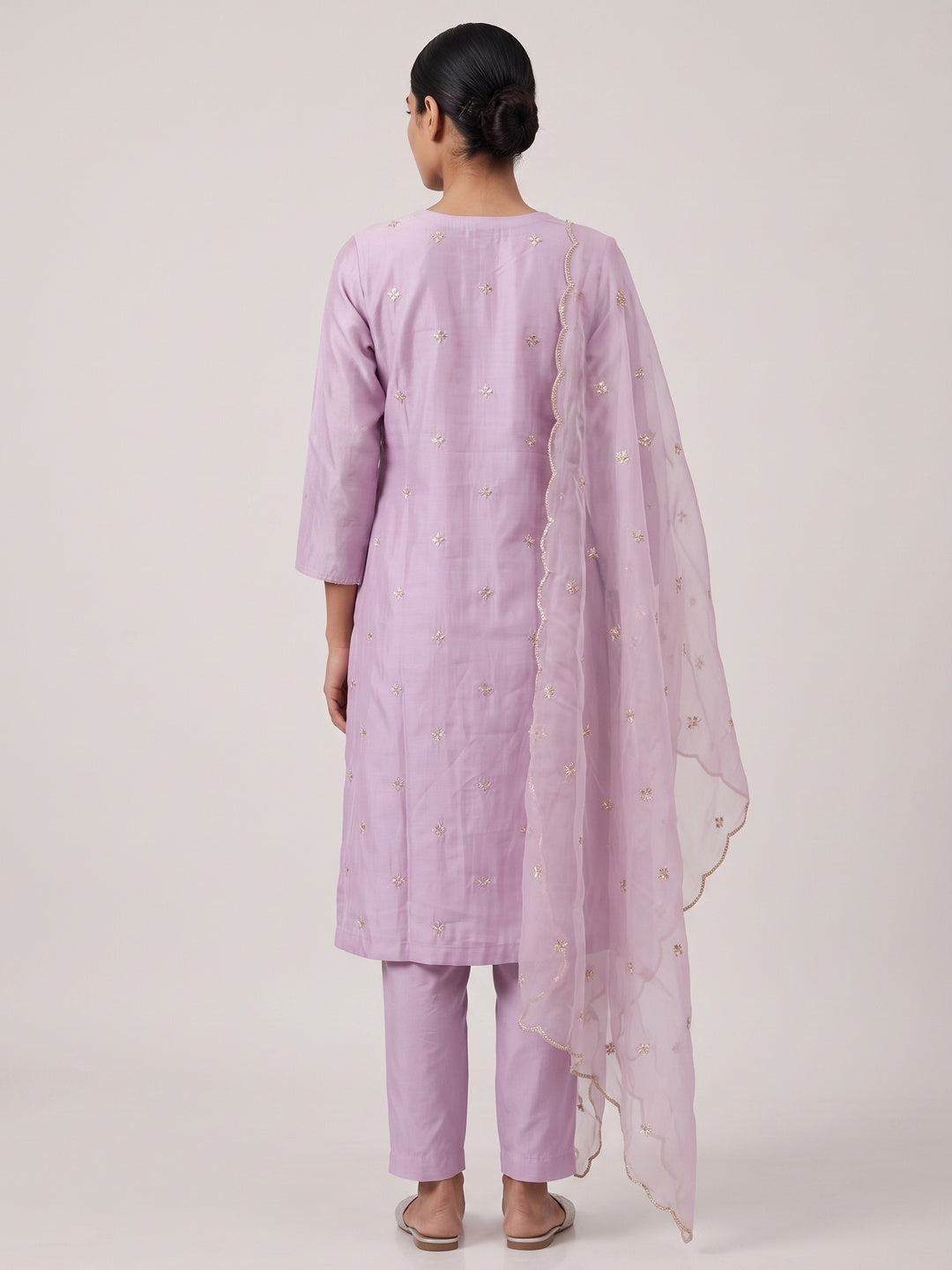 Lavender Embroidered Pure Silk Straight Salwar Suit - Image 2