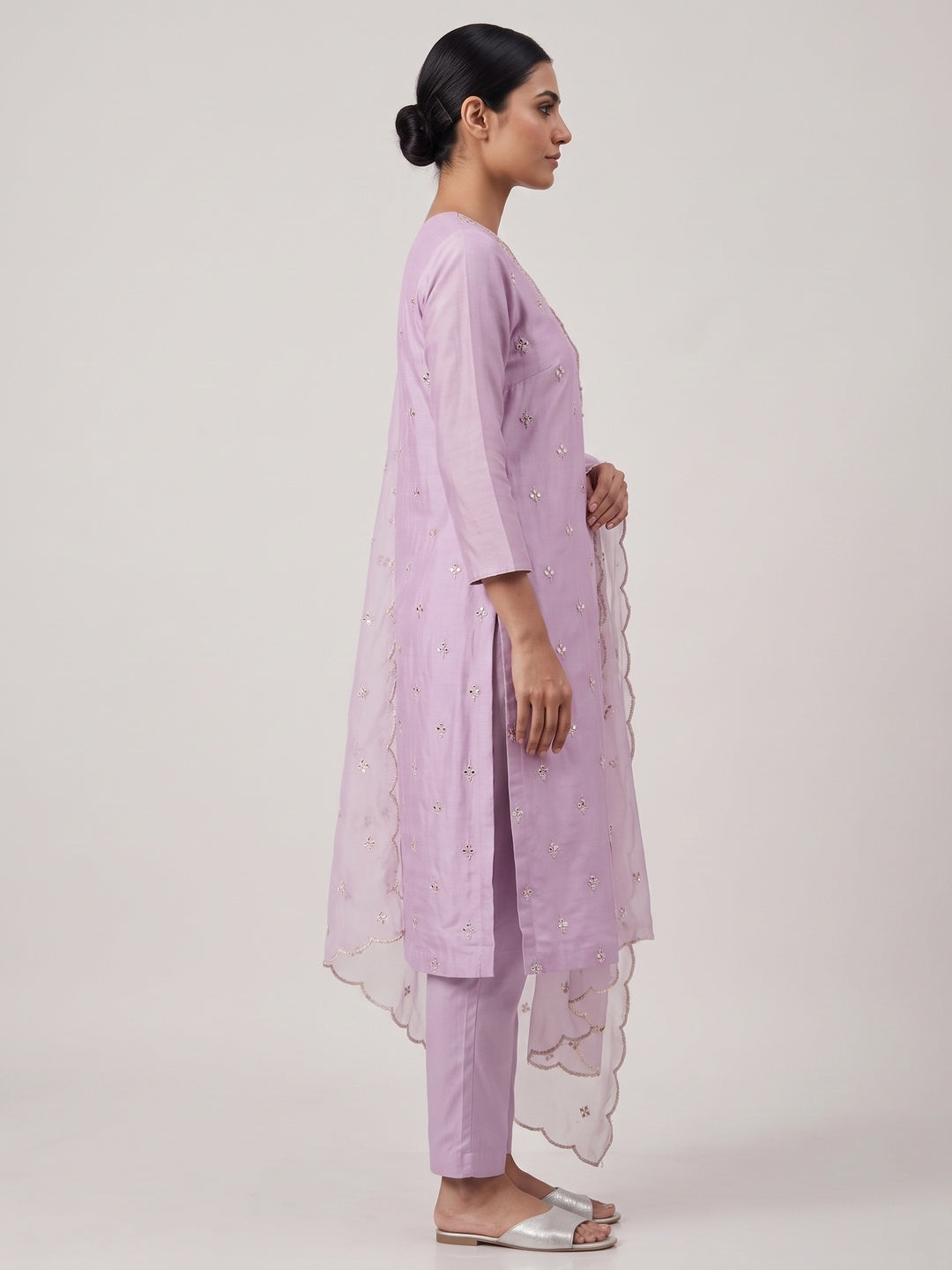 Lavender Embroidered Pure Silk Straight Salwar Suit - Image 3
