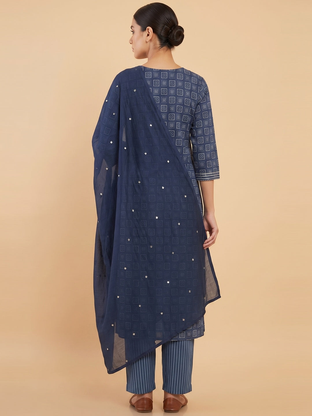 Navy Blue Printed Pure Cotton Salwar Suit - Image 2