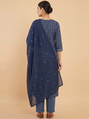 Navy Blue Printed Pure Cotton Salwar Suit - Image 2