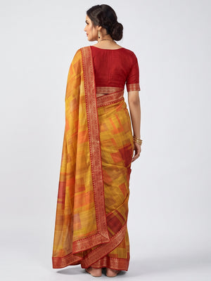 Yellow Printed Art Silk Saree - Image 2