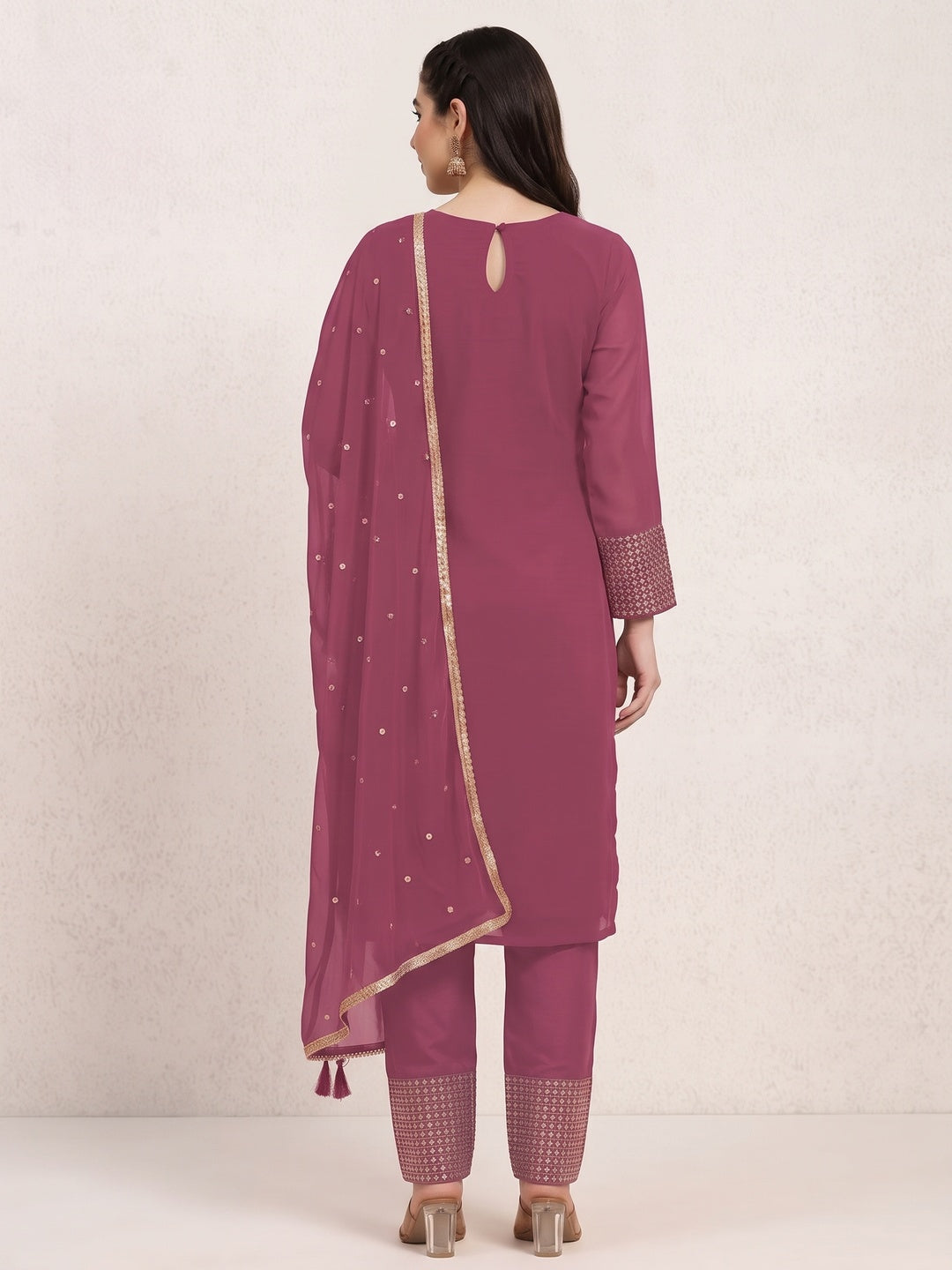 Pink Sequins Embroidered Georgette Semi Stitched Salwar Suit - Image 2