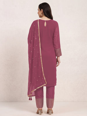 Pink Sequins Embroidered Georgette Semi Stitched Salwar Suit - Image 2