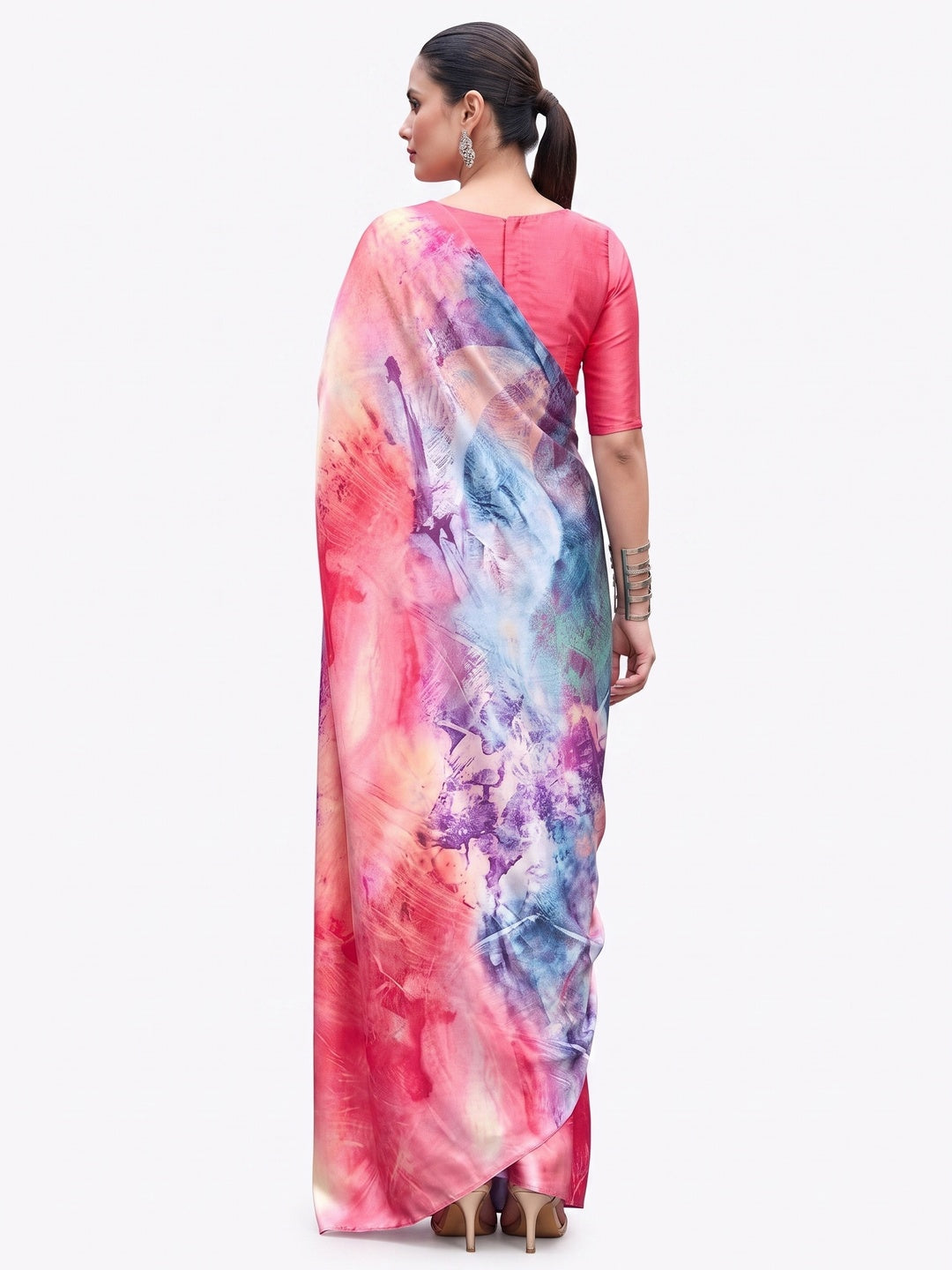 Gajri Pink Digital Printed Pure Satin Saree - Image 2