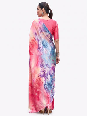 Gajri Pink Digital Printed Pure Satin Saree - Image 2