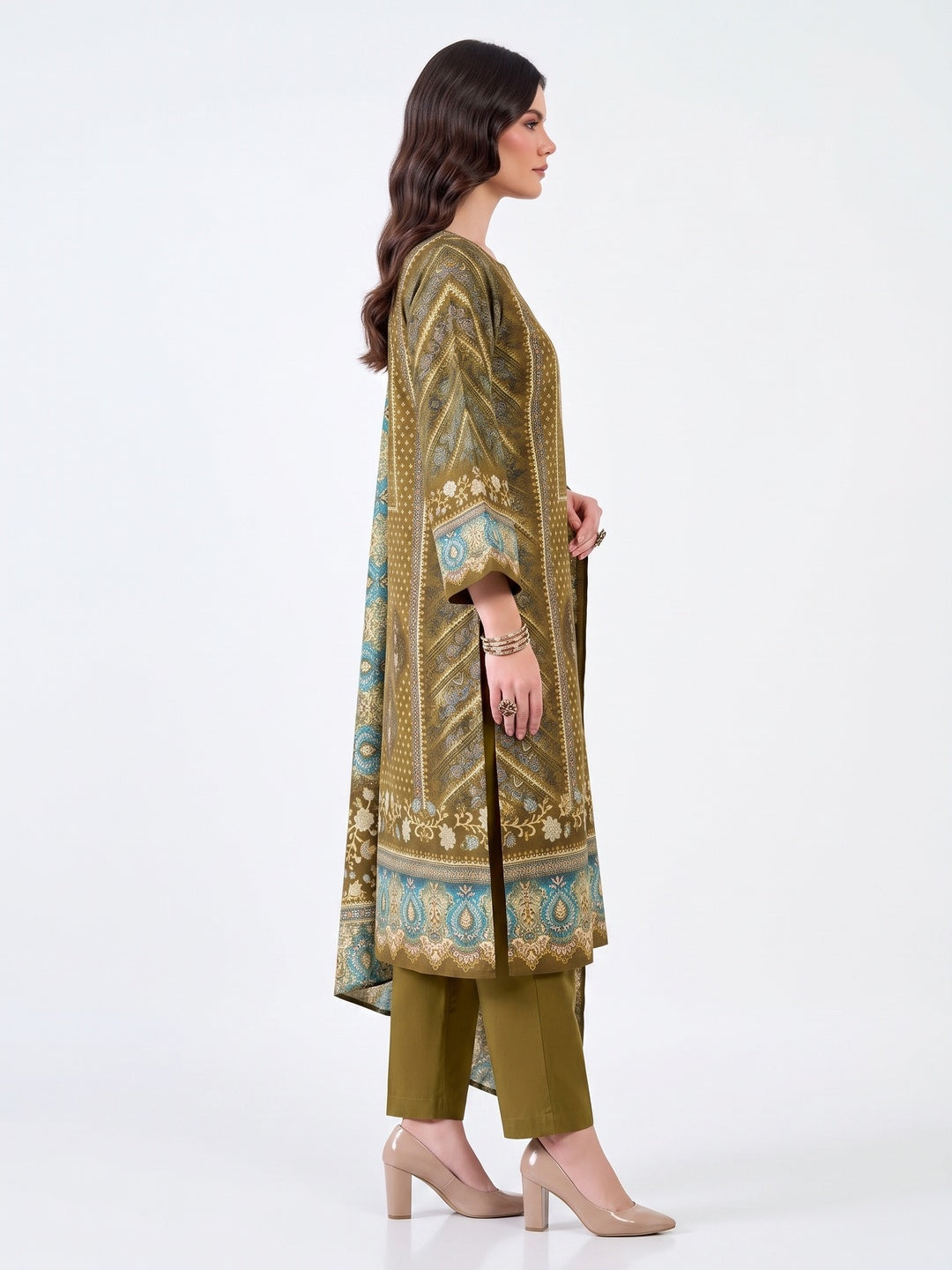 Designed Mehendi Green Pure Pashmina Wool Fabric with Floral Prints for Timeless Appeal - Image 3