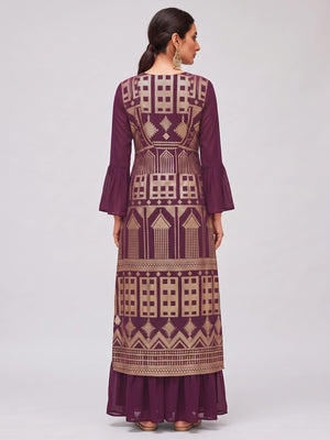 Purple Sequins Embroidered Georgette Sharara Choli With Jacket - Image 2