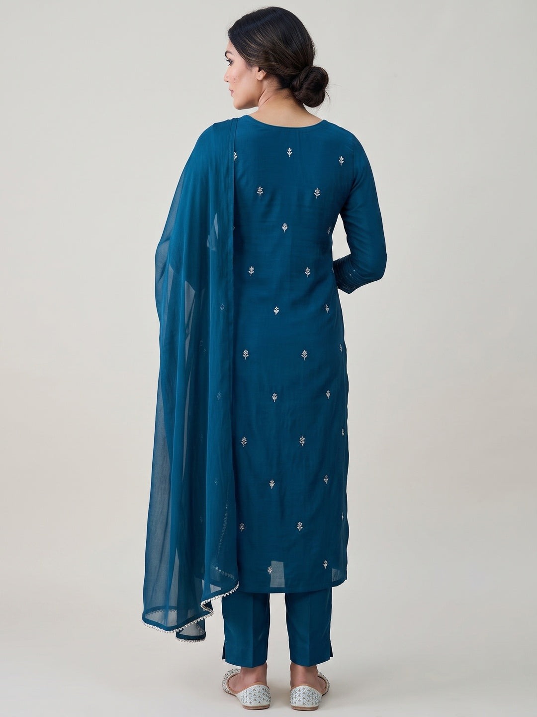 Blue Sequins Embroidered Rayon Kurti Set - Image 2
