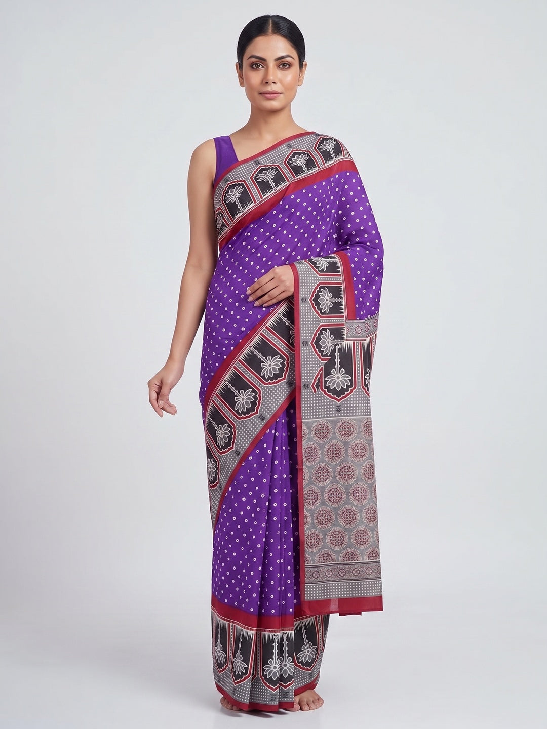 Classic Violet Crepe Silk Saree Enhanced with Bandhani Work for Timeless Appeal - Image 1