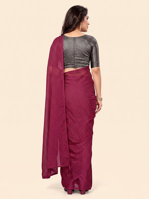 Pink Swarovski Work Satin Chiffon Saree With Tassels - Image 2