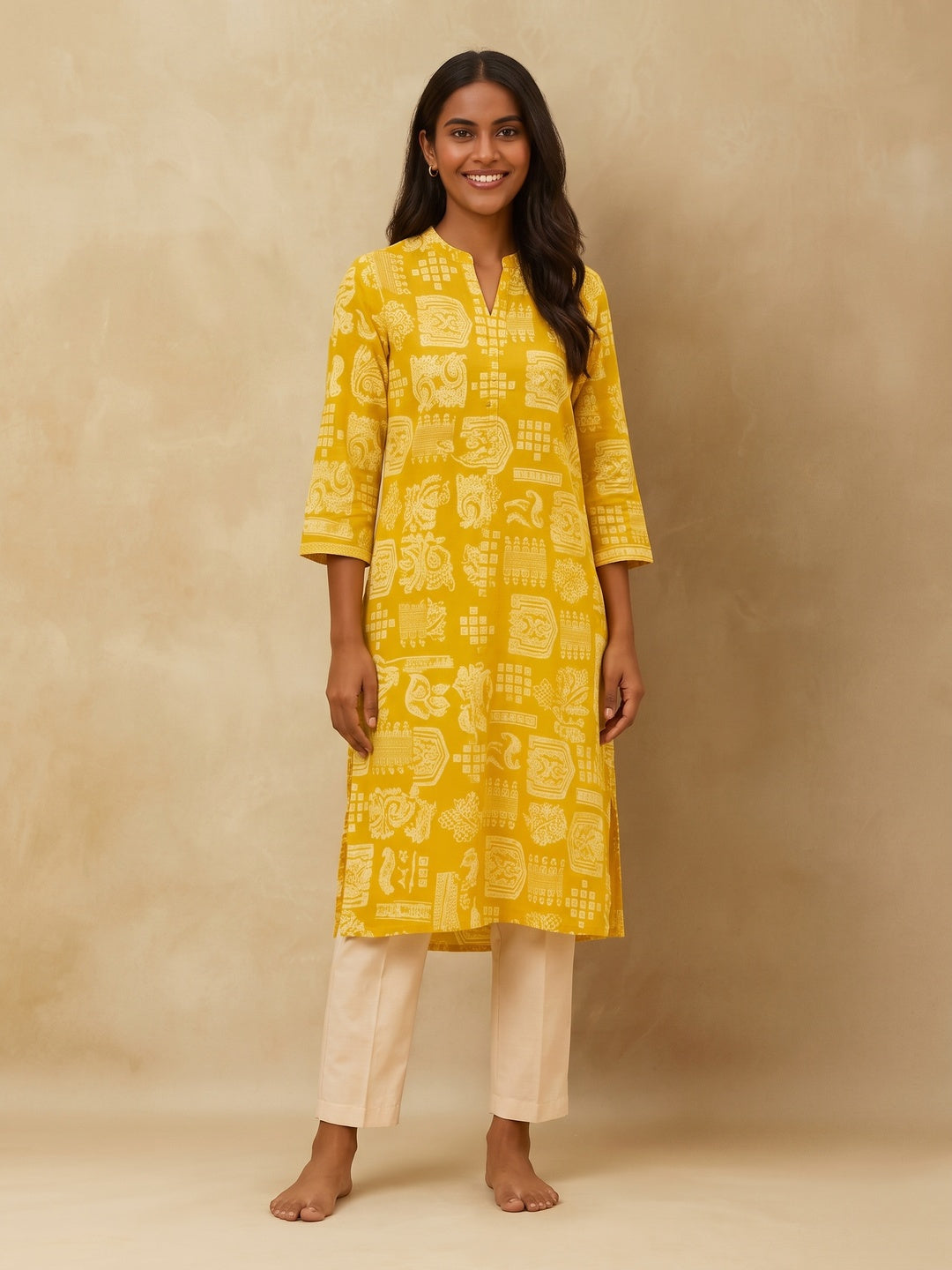 Olive Handblock Printed Pure Cotton A-Line Kurti - Image 13