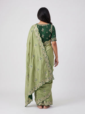 Designer Green Vichitra Silk Saree with Artistic Embroidered Border for Timeless Ethnic Elegance - Image 2