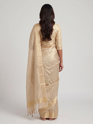 Gold Designer Handloom Tissue Silk Saree Adorned with Banarasi-Style Detailing - Image 2