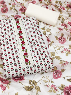 Peachmode White Floral Unstitched Dress Material - Image 1