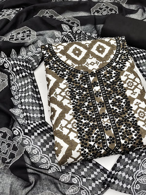 Peachmode Brown Geometric Unstitched Dress Material - Image 1