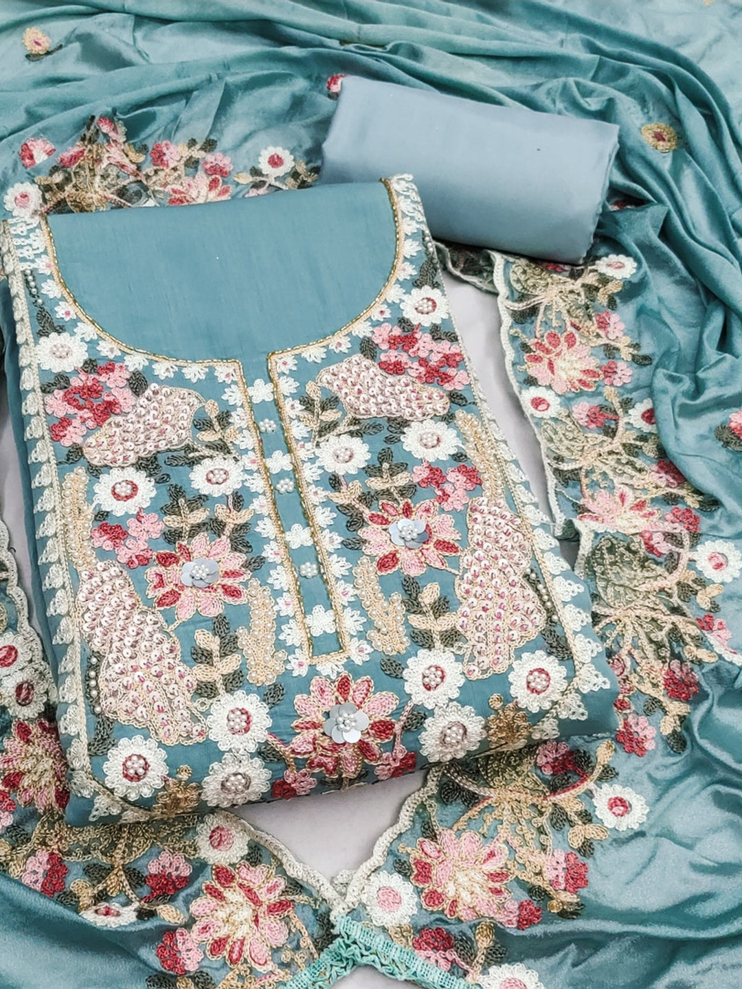 Peachmode Turquoise 11732 Unstitched Dress Material - Image 1