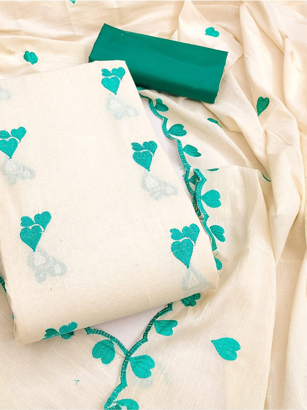 Peachmode Rama Green Embroidered Cotton Dress Material - Image 1