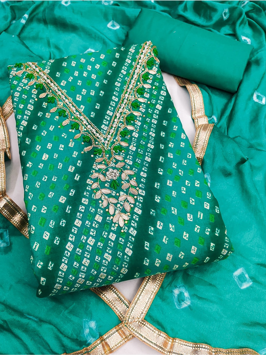 Peachmode Green Unstitched Dress Material - Image 1