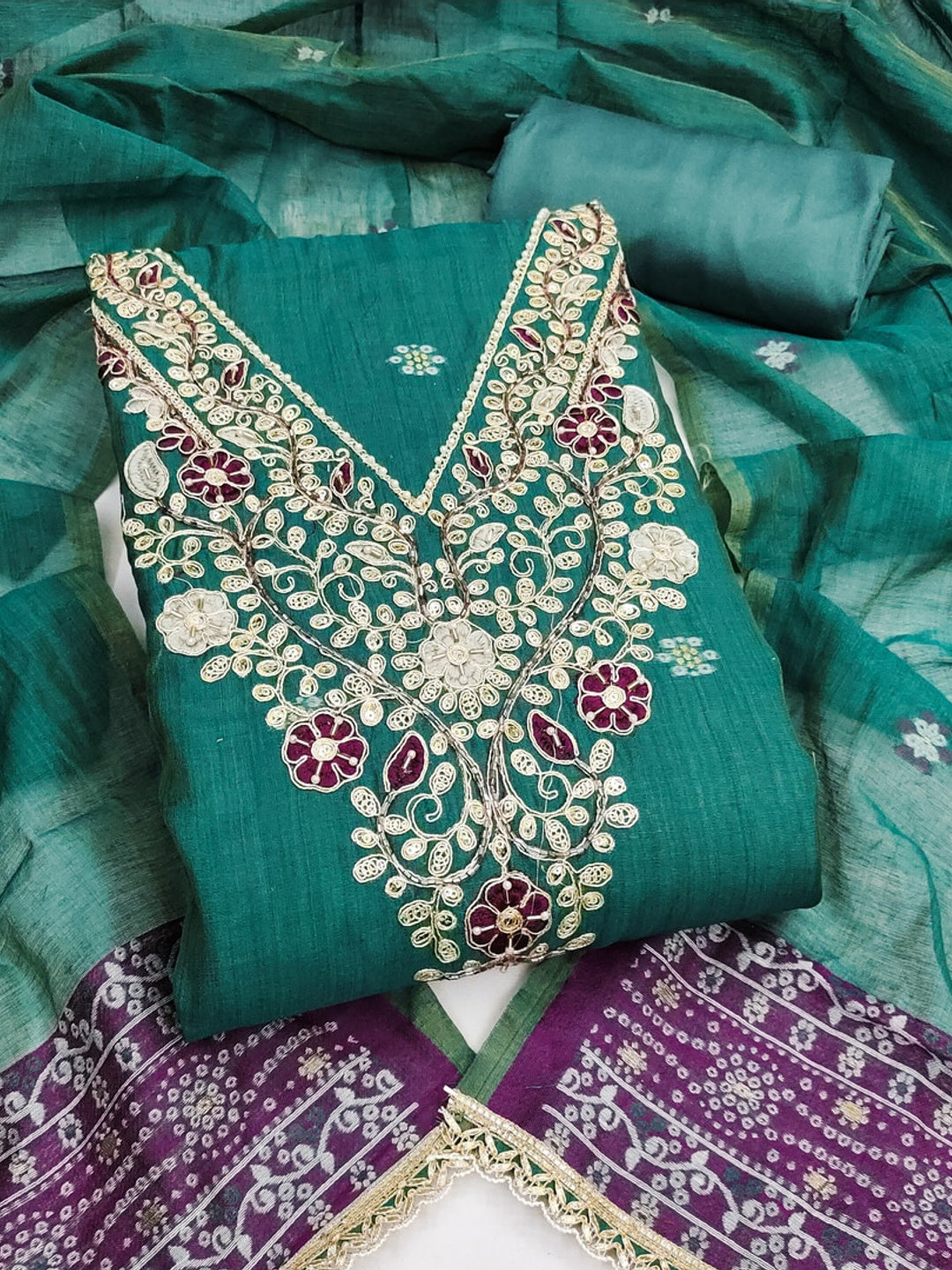 Peachmode Green Unstitched Dress Material - Image 1