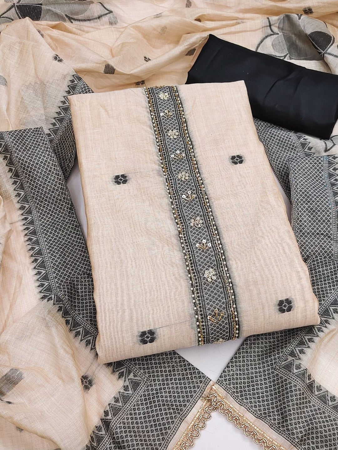 Peachmode Chikoo Unstitched Dress Material - Image 1