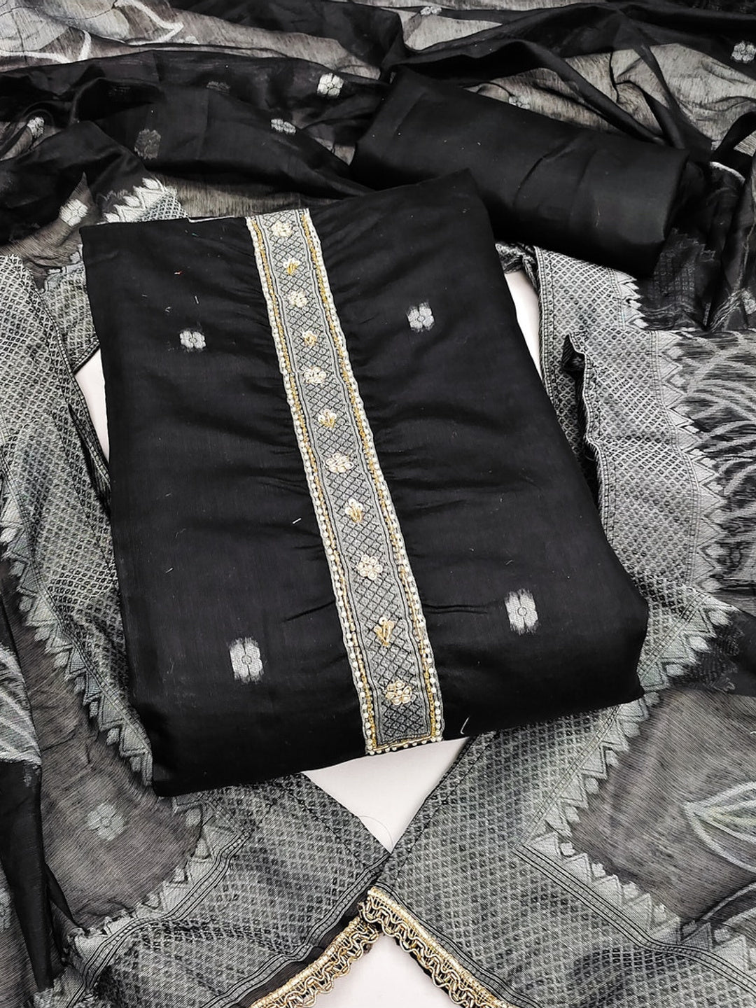 Peachmode Black Unstitched Dress Material - Image 1