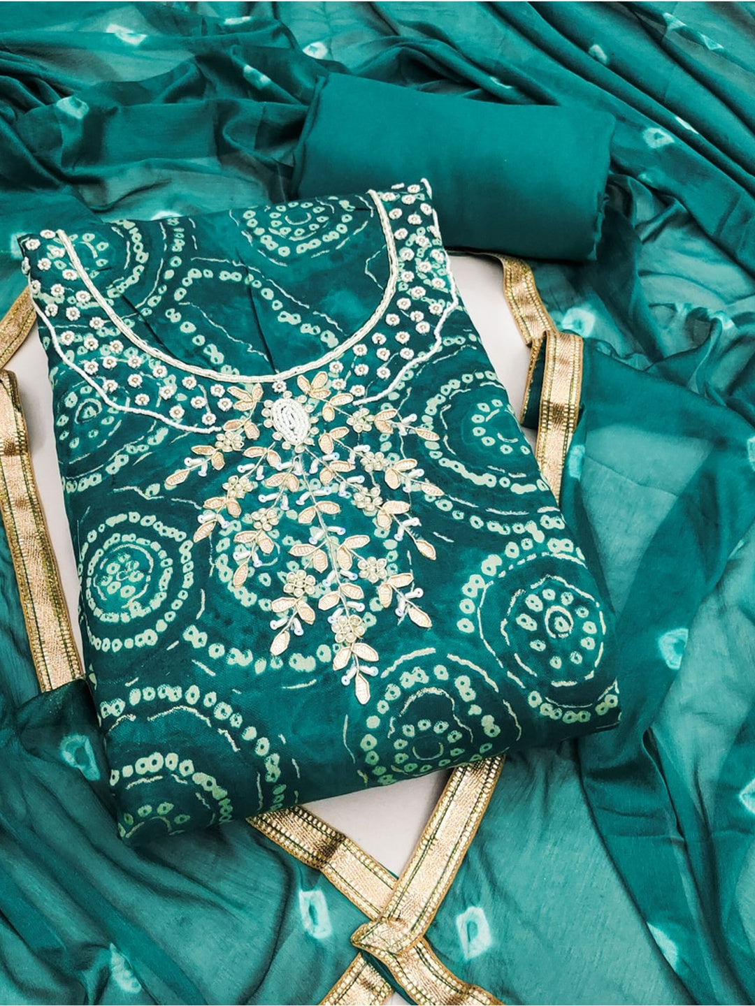 Peachmode Cambric Cotton Rama Green Unstitched Dress Material - Image 1
