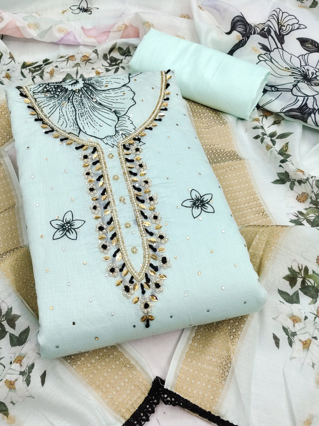 Peachmode Modal Cotton Light Blue Unstitched Dress Material - Image 1
