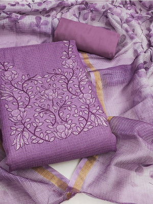 Peachmode Purple Floral Kota Doria Dress Material - Image 1