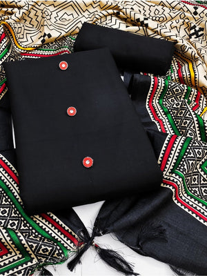 Peachmode Black Chanderi Blend Manipuri Dupatta Dress Material - Image 1