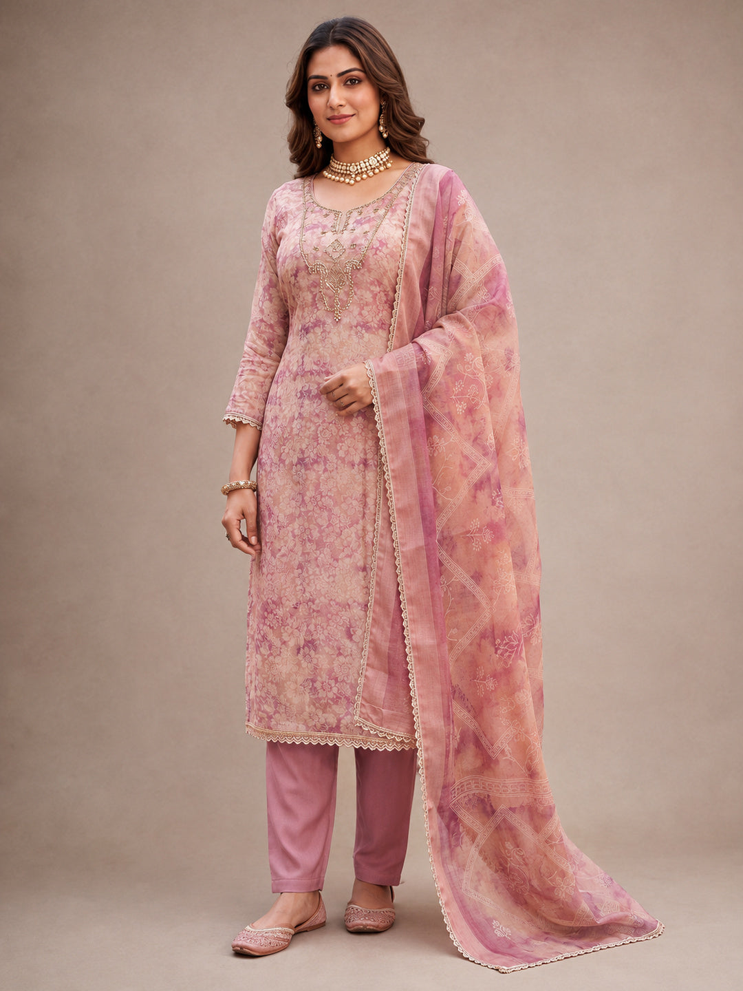 Peachmode Mauve Unstitched Dress Material - Image 4