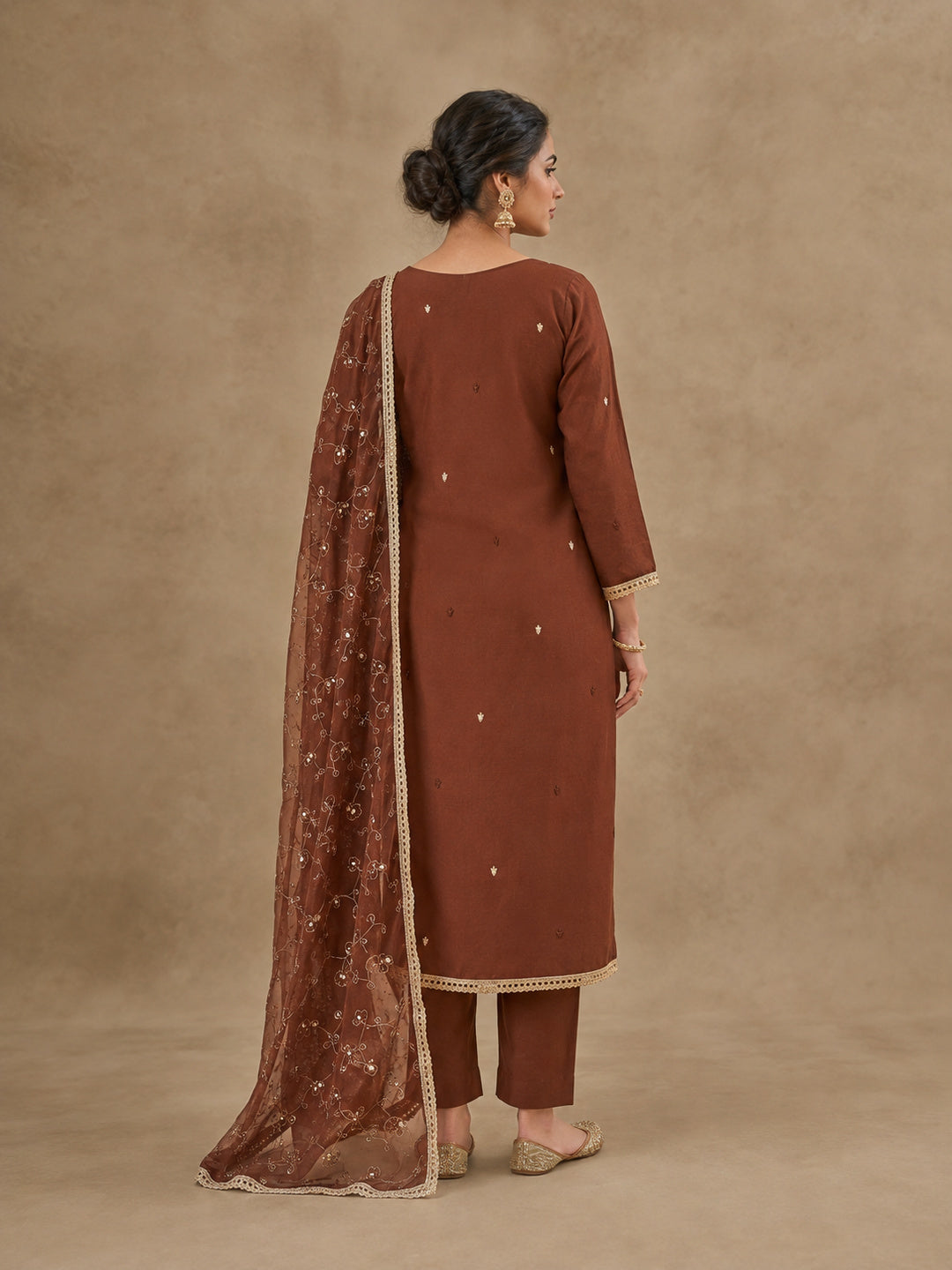 Peachmode Brown Unstitched Dress Material - Image 5
