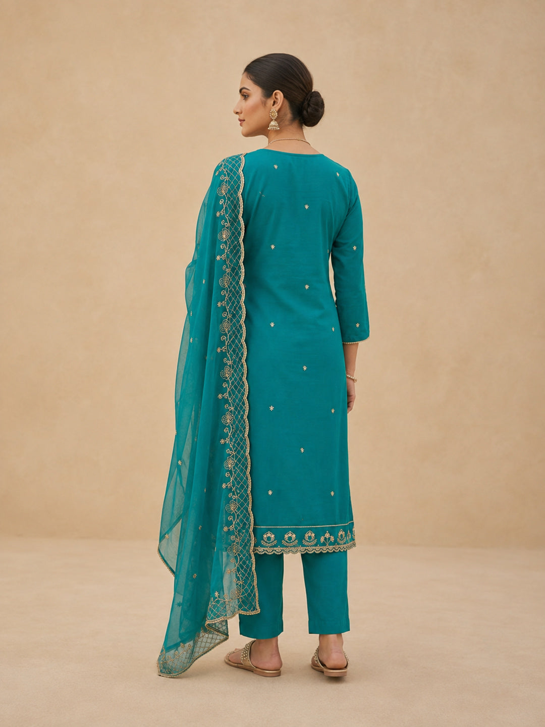 Peachmode Turquoise Unstitched Dress Material - Image 5