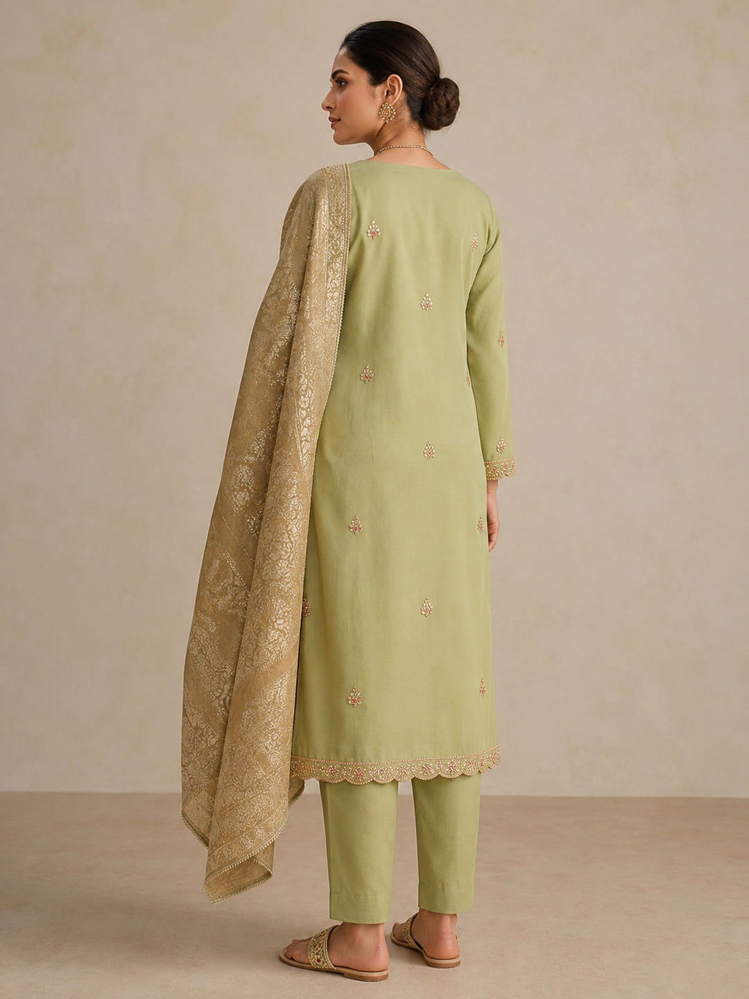 Peachmode Green Unstitched Dress Material - Image 5