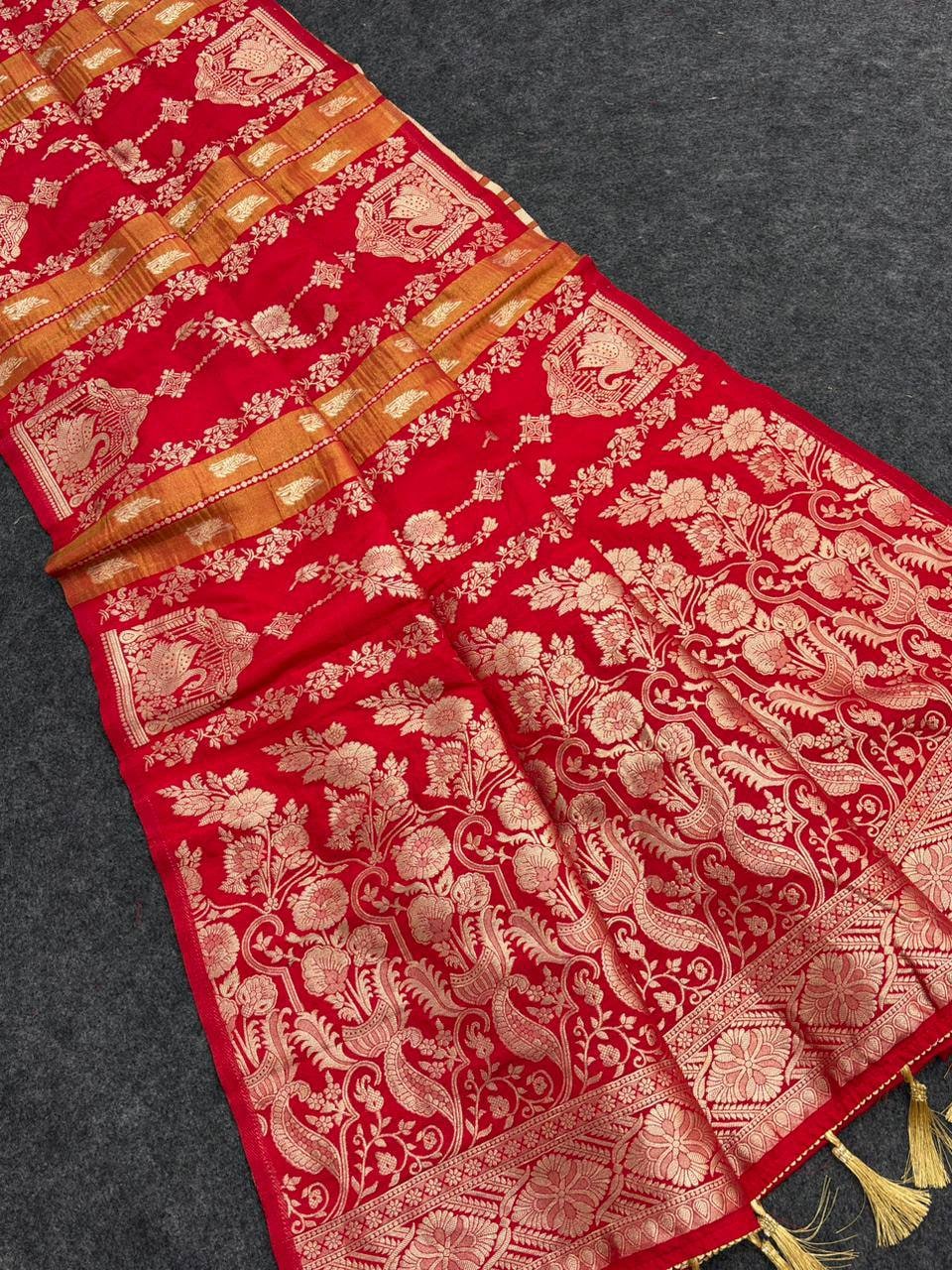 Peachmode Red Khadi Tissue Paithani Silk Saree - Image 3